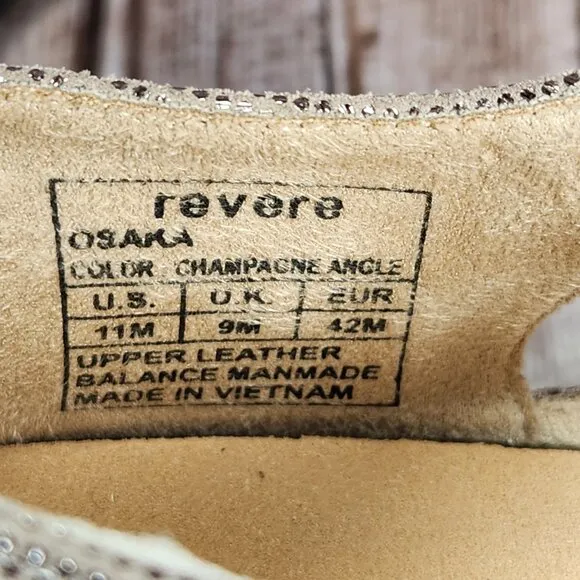 REVERE Osaka Wedge Mary Jane Adj. Women's 11 M Champagne Angle Shoes NWOT