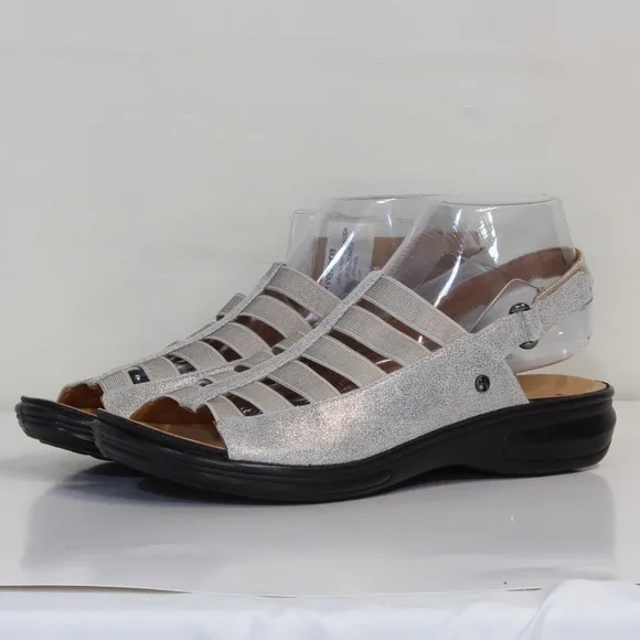 Revere Women's Leather Olympia Silver Shimmer Slingback Sandal NWT