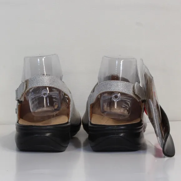 Revere Women's Leather Olympia Silver Shimmer Slingback Sandal NWT