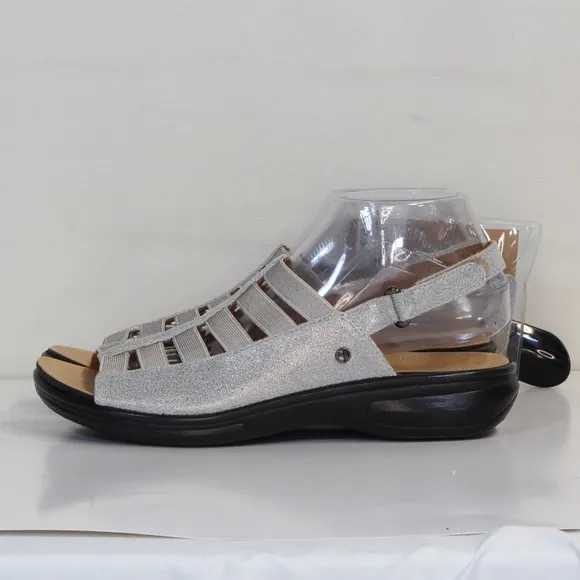 Revere Women's Leather Olympia Silver Shimmer Slingback Sandal NWT