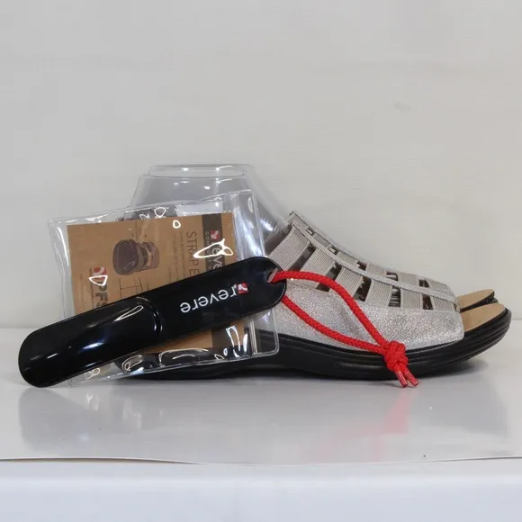 Revere Women's Leather Olympia Silver Shimmer Slingback Sandal NWT