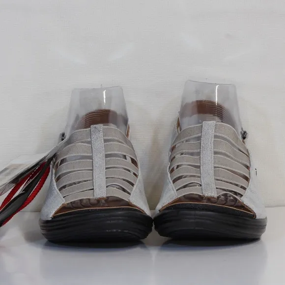 Revere Women's Leather Olympia Silver Shimmer Slingback Sandal NWT