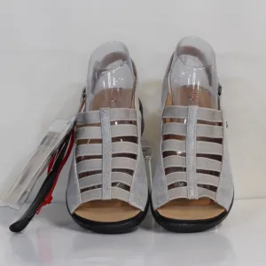 Revere Women's Leather Olympia Silver Shimmer Slingback Sandal NWT