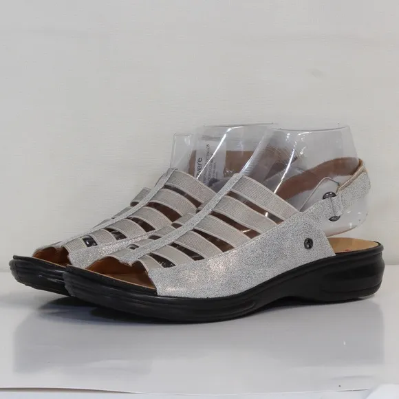 Revere Women's Leather Olympia Silver Shimmer Slingback Sandal NWT