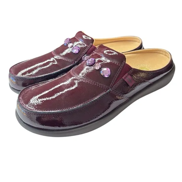 Revitalign Orthotic Patent Leather Mules Clog Siesta Dazzle Womens Sz 9 Burgundy