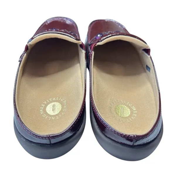 Revitalign Orthotic Patent Leather Mules Clog Siesta Dazzle Womens Sz 9 Burgundy