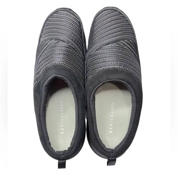 Revitalign Orthotic Quilted Black Nylon Basin Mules Clogs Womens Size 9