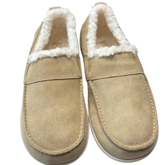 Revitalign Orthotic Rio Shearling Lined Suede Loafers Womens Shoe Size 7 Beige