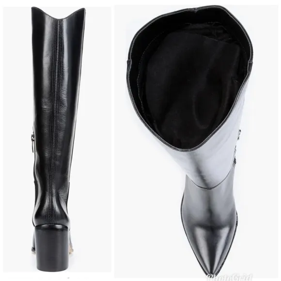 Revolve Franco Sarto Ticada Western Black Leather Knee-High Boots Size 11