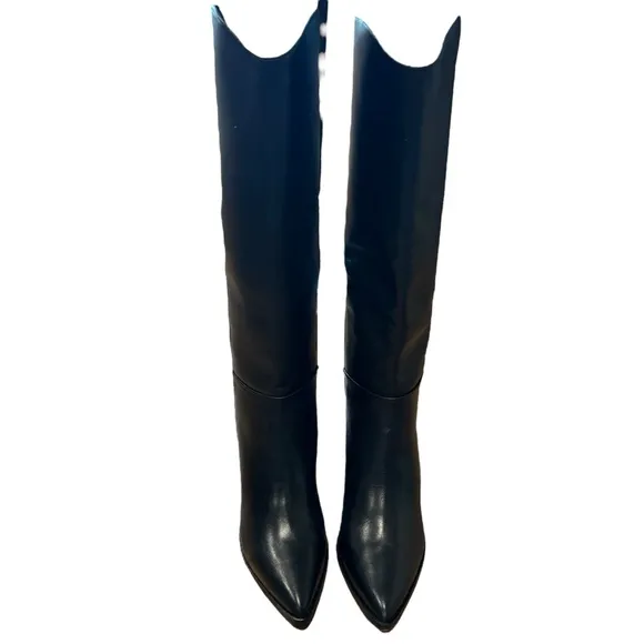 Revolve Franco Sarto Ticada Western Black Leather Knee-High Boots Size 11