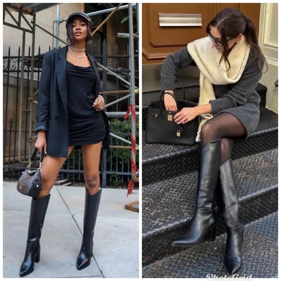 Revolve Franco Sarto Ticada Western Black Leather Knee-High Boots Size 11
