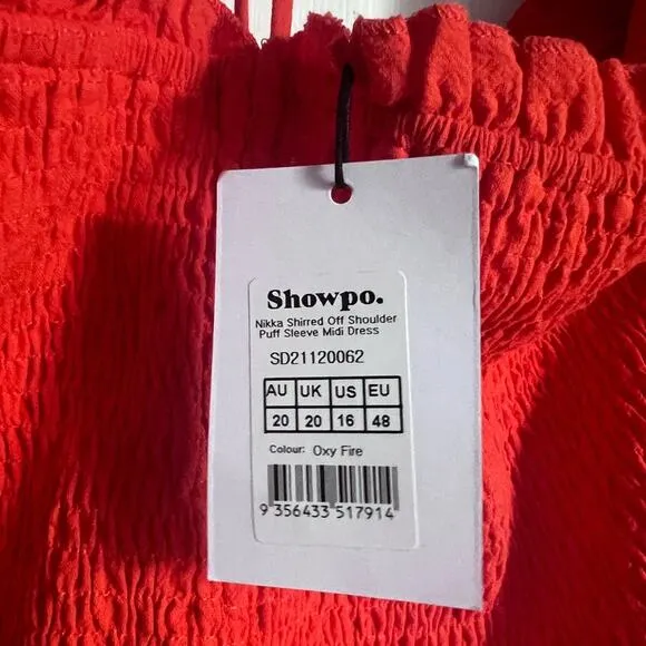 Revolve Showpo Nikka Shirred Off Shoulder Puff Sleeve Midi Dress Size 16