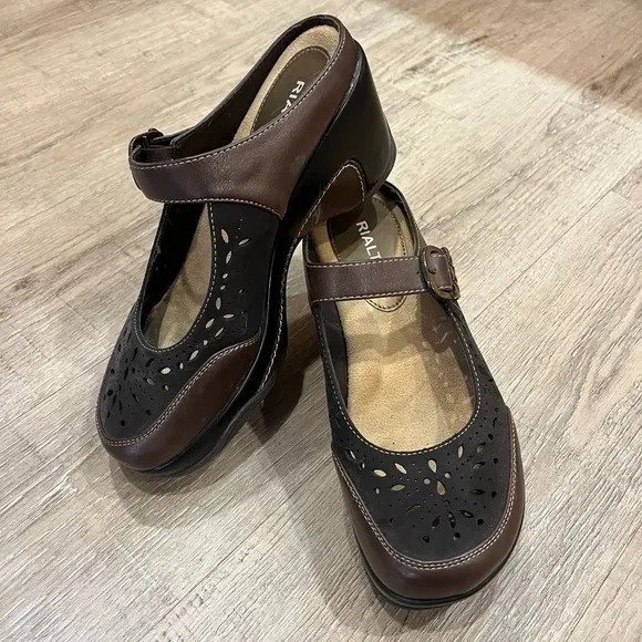 Rialto Comfort Shoes Brown Platform Mules size 8.5 - 9