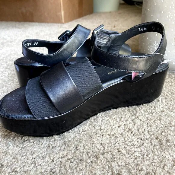 Robert Clergerie Wedge Sandals Platform Open Toe Ankle Strap Black 36.5 6