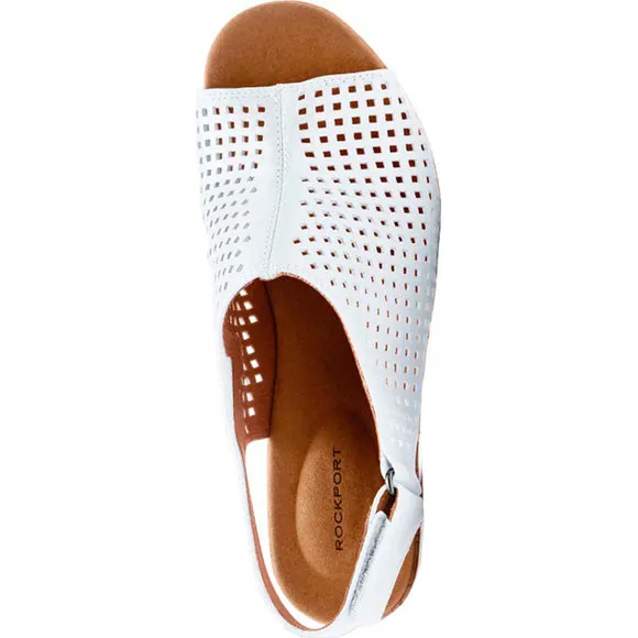 Rockport Women's Briah Perforated Slingback Wedge Leather Sandals White …