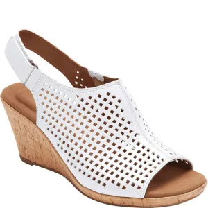 Rockport Women's Briah Perforated Slingback Wedge Leather Sandals White …