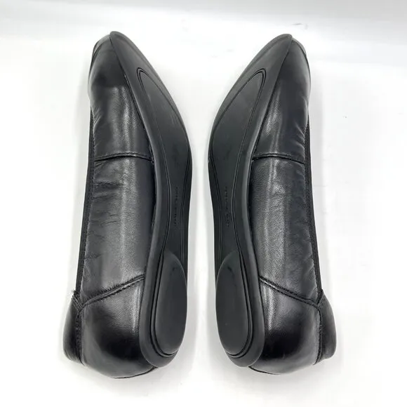 Rockport Womens Size 9 Black Leather Pleated Slip On Ballet Flats Shoes