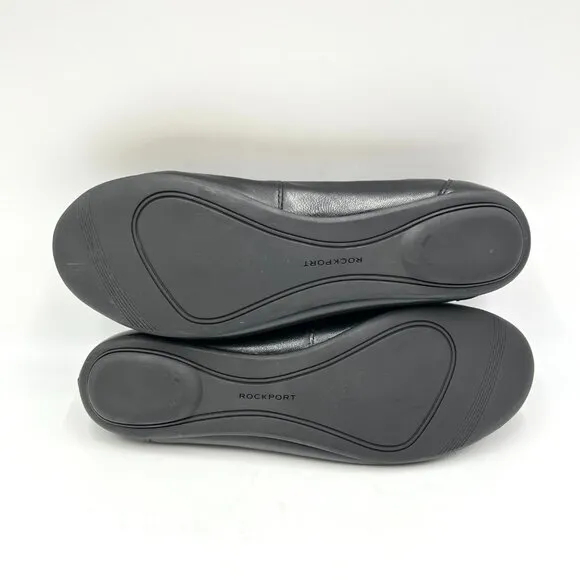 Rockport Womens Size 9 Black Leather Pleated Slip On Ballet Flats Shoes