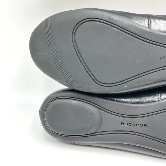 Rockport Womens Size 9 Black Leather Pleated Slip On Ballet Flats Shoes