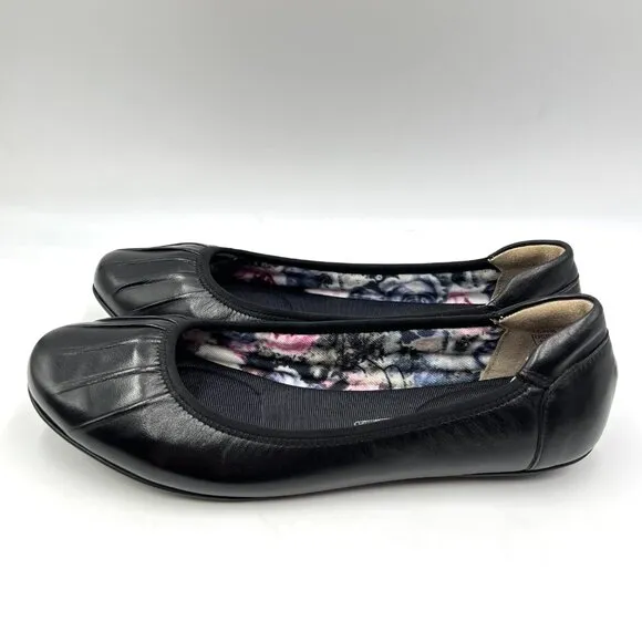 Rockport Womens Size 9 Black Leather Pleated Slip On Ballet Flats Shoes