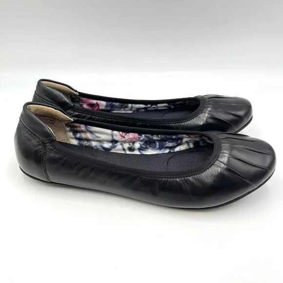 Rockport Womens Size 9 Black Leather Pleated Slip On Ballet Flats Shoes