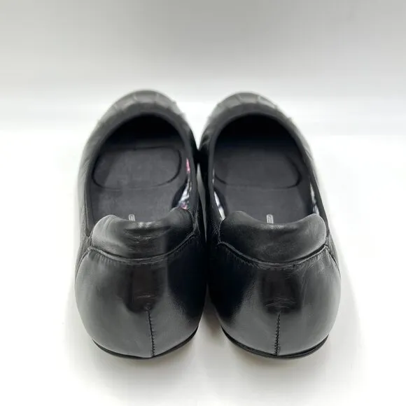 Rockport Womens Size 9 Black Leather Pleated Slip On Ballet Flats Shoes