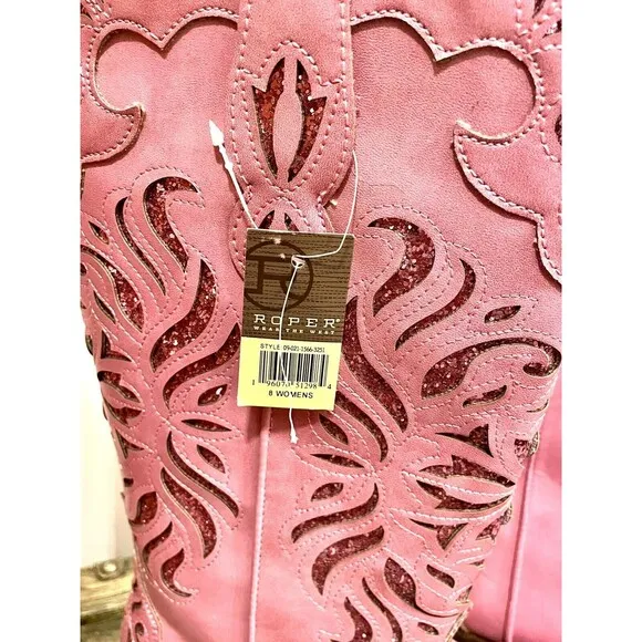 Roper Riley Glitz Sequined Glam Snip Toe Cowboy Womens Pink Casual Boots Sz 8
