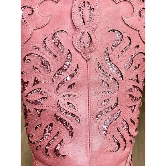 Roper Riley Glitz Sequined Glam Snip Toe Cowboy Womens Pink Casual Boots Sz 8