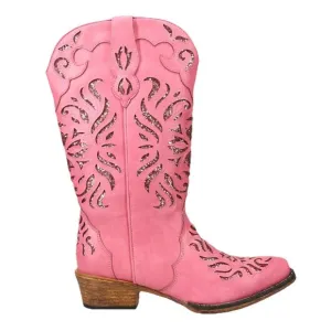 Roper Riley Glitz Sequined Glam Snip Toe Cowboy Womens Pink Casual Boots Sz 8