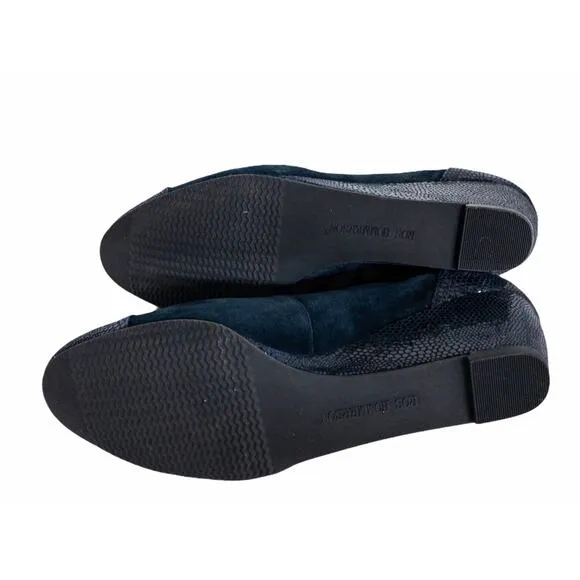 Ros Hommerson Harlow y Blue Suede Lizard Orthotic Wedge Dress Shoes 8N Women's