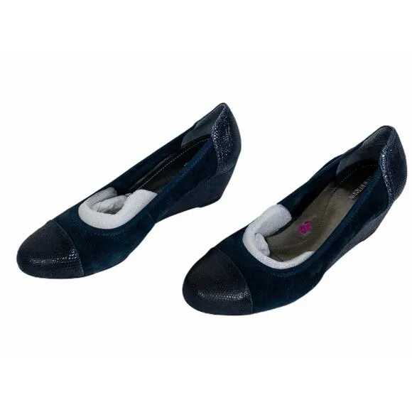 Ros Hommerson Harlow y Blue Suede Lizard Orthotic Wedge Dress Shoes 8N Women's