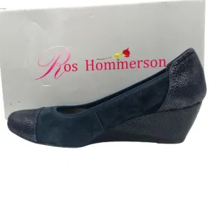 Ros Hommerson Harlow y Blue Suede Lizard Orthotic Wedge Dress Shoes 8N Women's