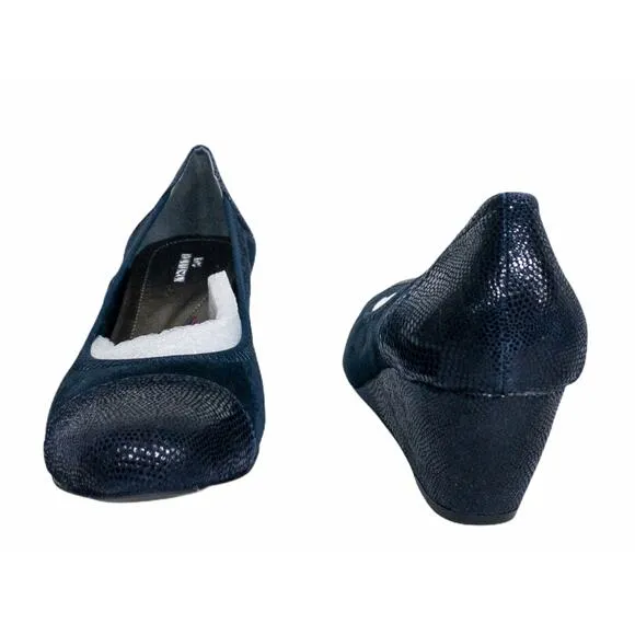 Ros Hommerson Harlow y Blue Suede Lizard Orthotic Wedge Dress Shoes 8N Women's
