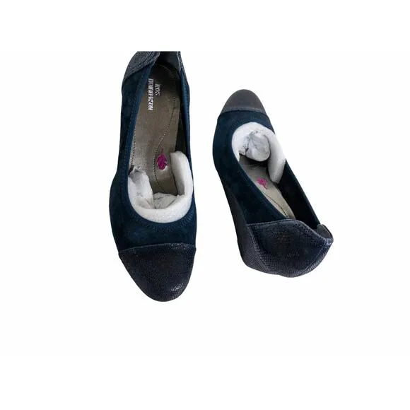 Ros Hommerson Harlow y Blue Suede Lizard Orthotic Wedge Dress Shoes 8N Women's