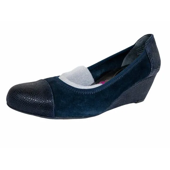 Ros Hommerson Harlow y Blue Suede Lizard Orthotic Wedge Dress Shoes 8N Women's