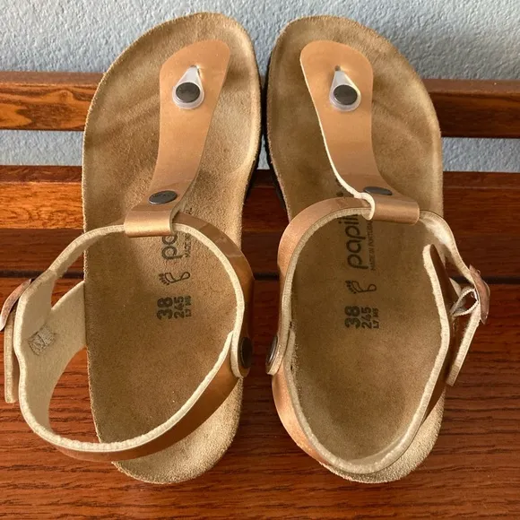 Rose Gold Birkenstock Papillio Gizeh Platform Size 38