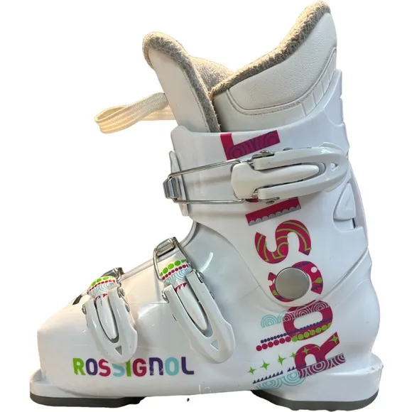 Rossignol Fun Girl J3 Junior Ski Boots In White/Pink Size 21.5 = US Size 4
