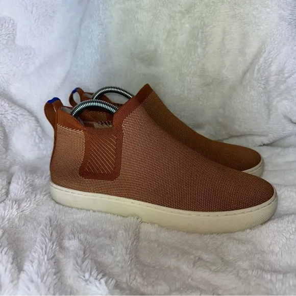 Rothy's Chelsea Fawn Brown Knit Fabric Pull On Ankle Boot Womens 8.5 Casual Shoe