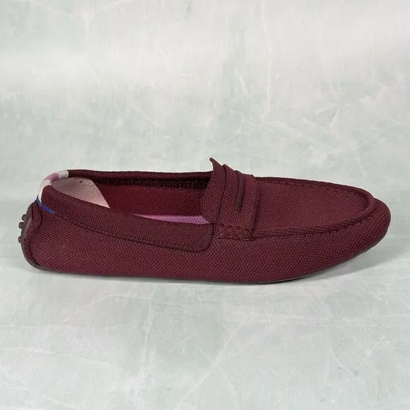 Rothys The Driver Loafer Womens Size 8.5 Red Burgundy Slip On Driving Knit Shoes