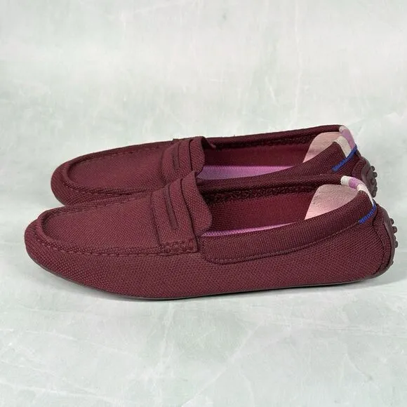 Rothys The Driver Loafer Womens Size 8.5 Red Burgundy Slip On Driving Knit Shoes