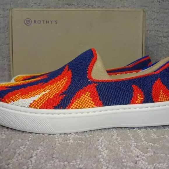 Rothy's The Kid Navy Flame Knit Slip On Sneaker Shoes Big Kids Size 4
