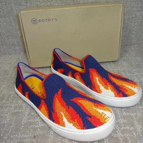 Rothy's The Kid Navy Flame Knit Slip On Sneaker Shoes Big Kids Size 4