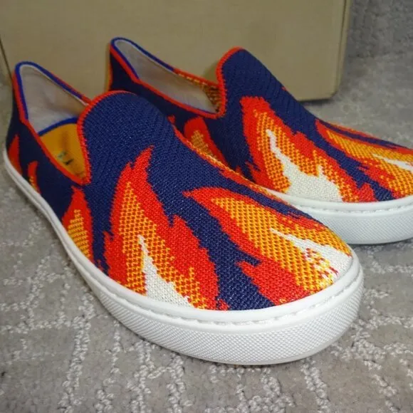 Rothy's The Kid Navy Flame Knit Slip On Sneaker Shoes Big Kids Size 4