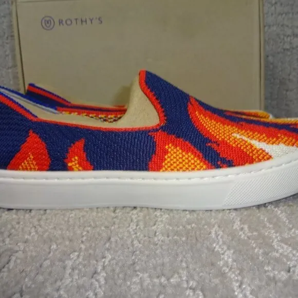 Rothy's The Kid Navy Flame Knit Slip On Sneaker Shoes Big Kids Size 4