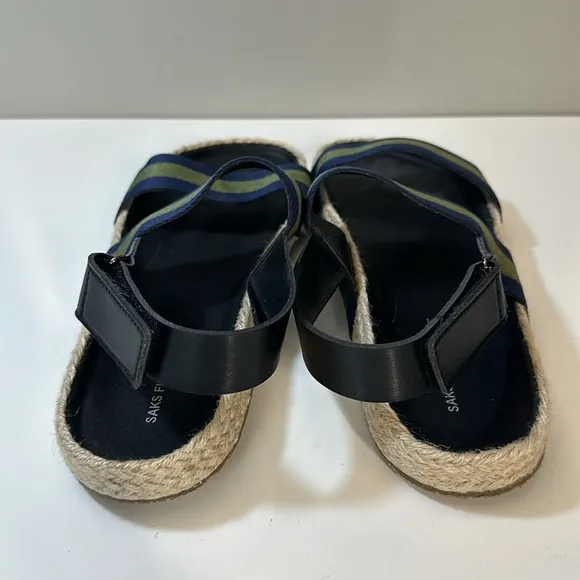 Saks Fifth Avenue Foley Navy and Green Stripe Open Toe Slingback Sandals Size 10