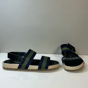 Saks Fifth Avenue Foley Navy and Green Stripe Open Toe Slingback Sandals Size 10
