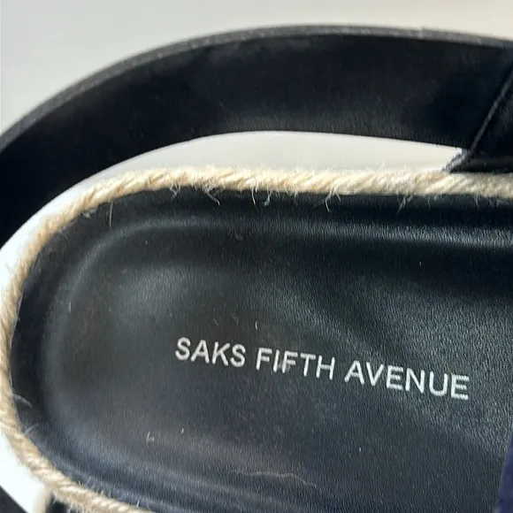 Saks Fifth Avenue Foley Navy and Green Stripe Open Toe Slingback Sandals Size 10