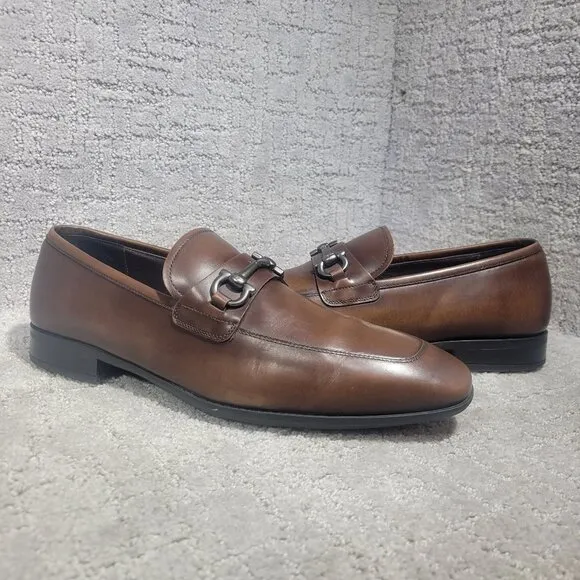 Salvatore Ferragamo Benford Men’s Size 8D US Brown Leather Slip on Loafer Shoes