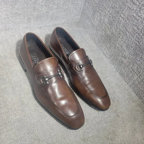 Salvatore Ferragamo Benford Men’s Size 8D US Brown Leather Slip on Loafer Shoes