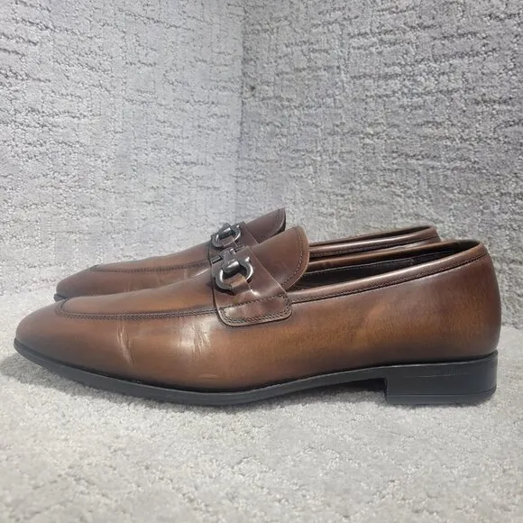 Salvatore Ferragamo Benford Men’s Size 8D US Brown Leather Slip on Loafer Shoes